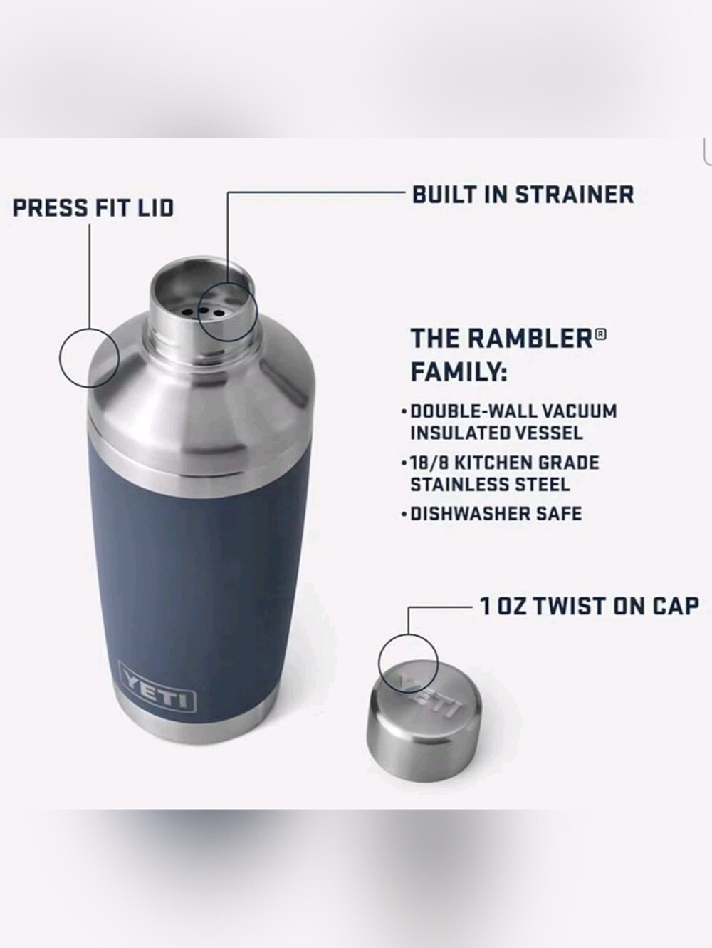 YETI 20oz Rambler Cocktail Shaker ~ Ultramarine Violet G59501-1 *NIB - Picture 4 of 9